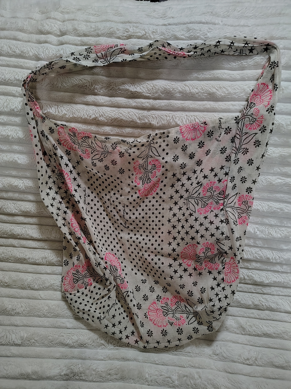 Free People Lightweight Floral & Star Print Crossbody Sling Bag - Pink on Cream